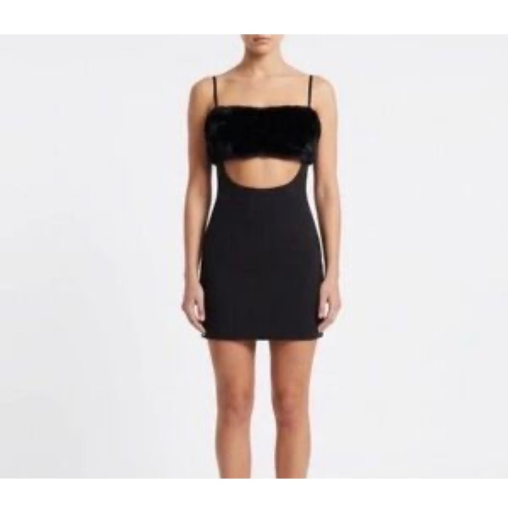 Naked Wardrobe Mini Dress Women‎ S Black Excellent Cutout Faux Fur NWH10-D9